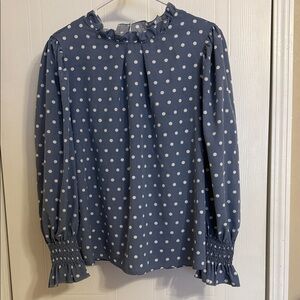 SHEIN Curve Blue and White Polka Dot Blouse